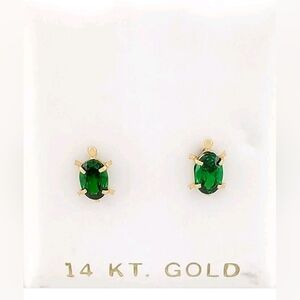 New 14kt Solid Yellow Gold Earrings W Lab Created Emeralds